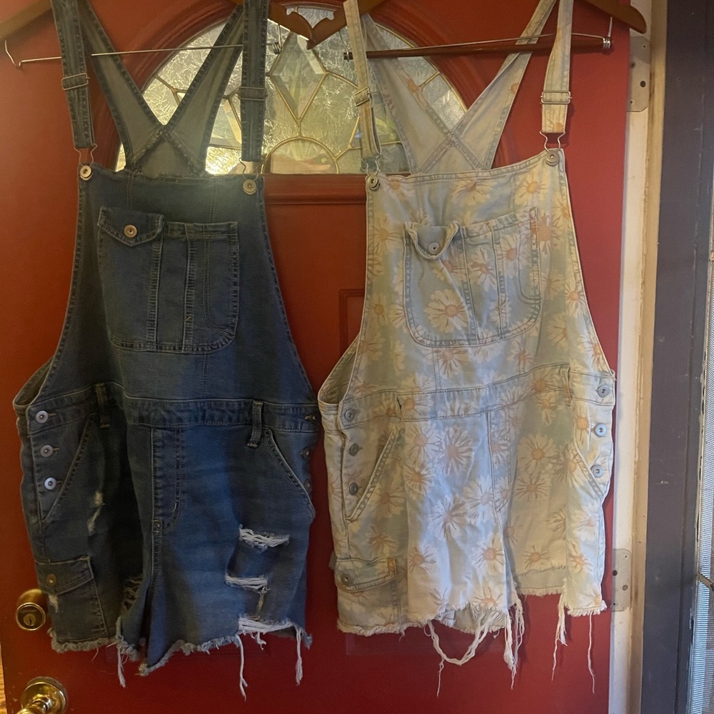 No Boundaries Light Blue Floral Overalls - Picture 2 of 16